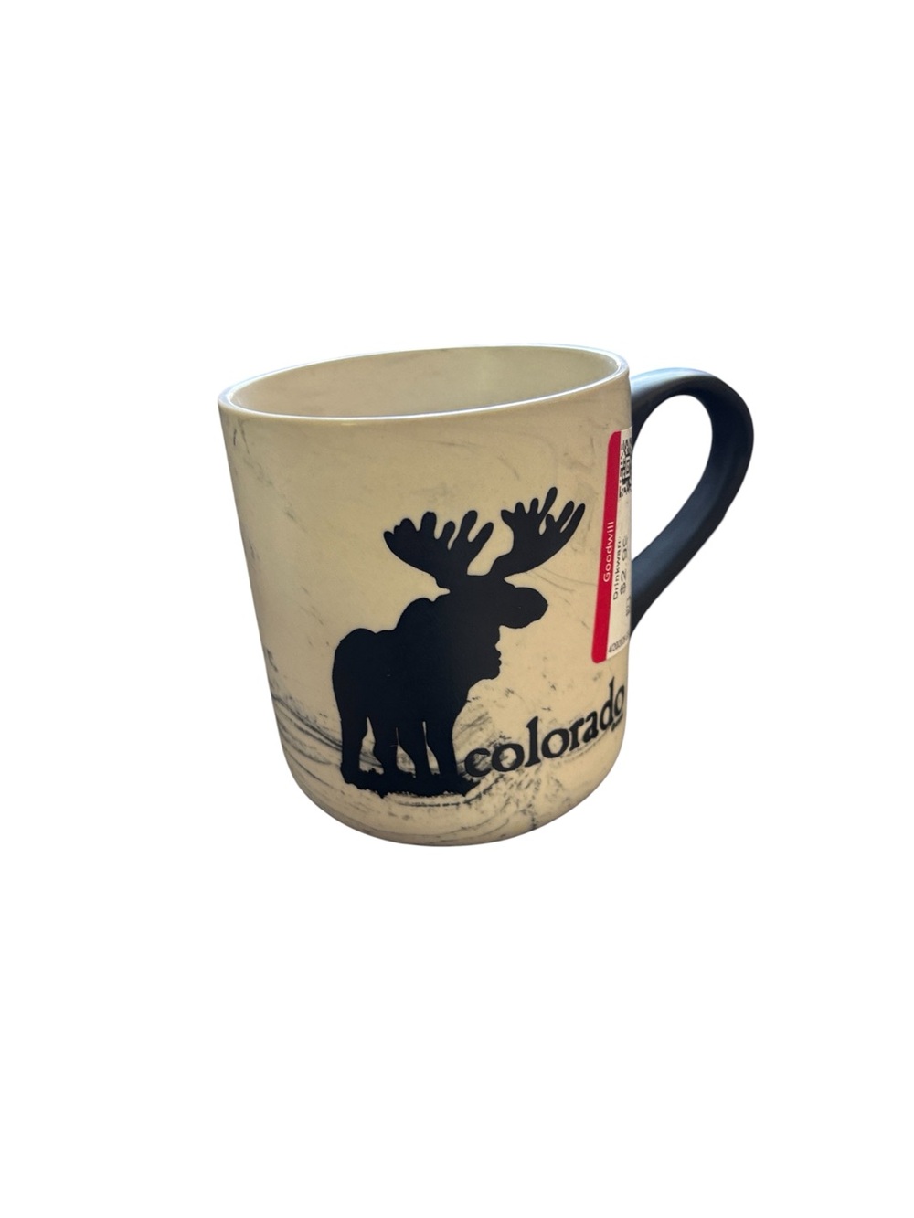 COLORADO MOOSE ETCHED BLACK AND LIGHT CREAM FAUX MARBLE COFFEE MUG